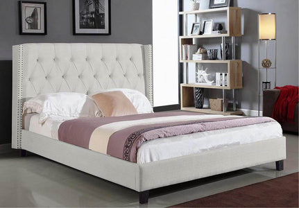 Ivory Fabric Nailhead Bed King Bed - DirectBed