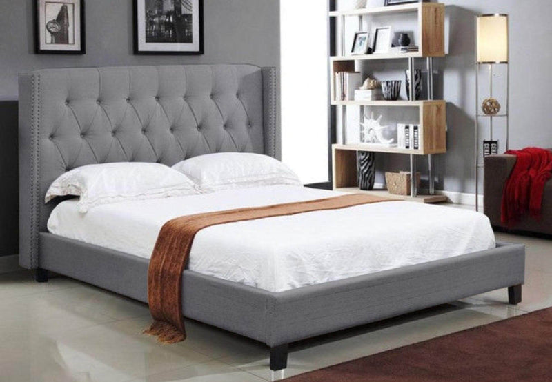 Light Grey Fabric Nailhead Bed