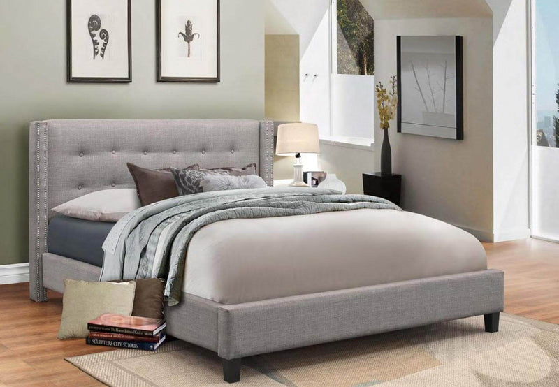 Light Grey Fabric Bed with Nailhead