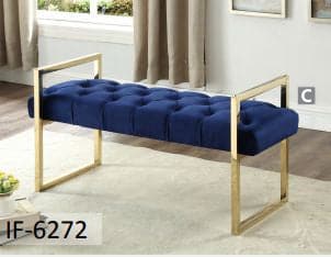 Navy Blue Velvet Fabric Bench with Gold Legs - DirectBed