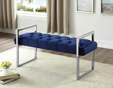 Navy Blue Velvet Fabric Bench with Stainless Legs 43"L x 18"W x 21"H - DirectBed