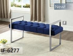 Navy Blue Velvet Fabric Bench with Stainless Legs - DirectBed