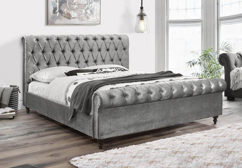 Velvet Fabric Grey Bed