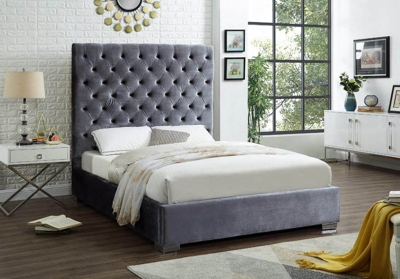 Velvet Grey Tufted Bed