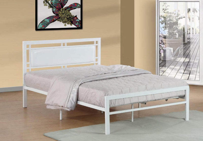 White Metal Bed With A Padded Headboard