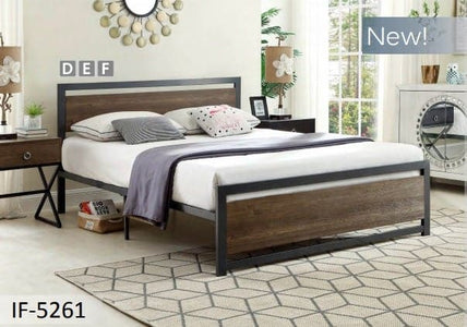 Wood Panel Bed With a Grey Steel Frame Headboard - DirectBed
